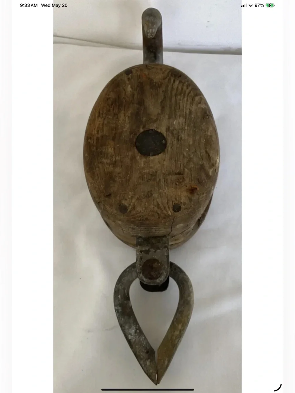 Vintage Antique Farm Equipment Wooden Block / Tackle Pully Hook /Great Display